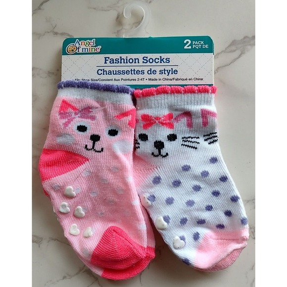 Angel Of Mine Two Pairs Toddlers Socks Size 2T-4T Cat Kitty Kitten B8 - Picture 1 of 2